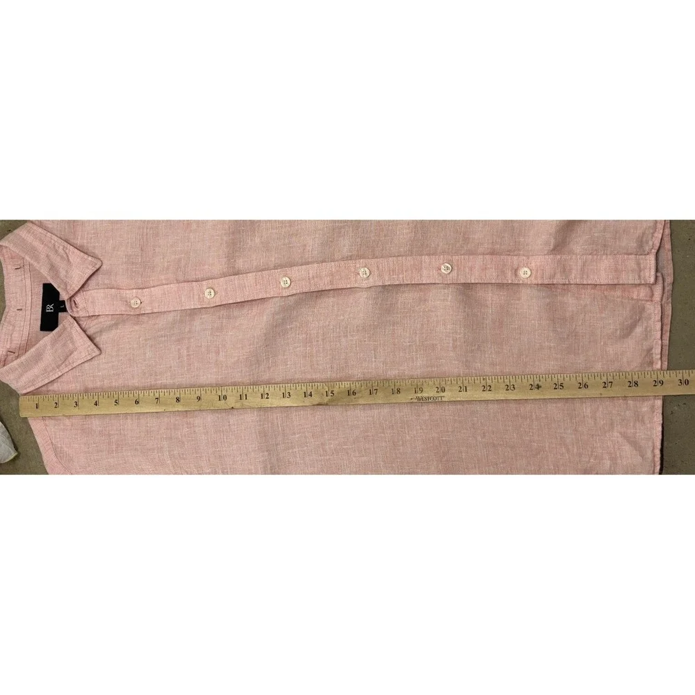 Banana Republic 100% Linen Shirt Men's L Pink Orange Coastal Beach Standard Fit